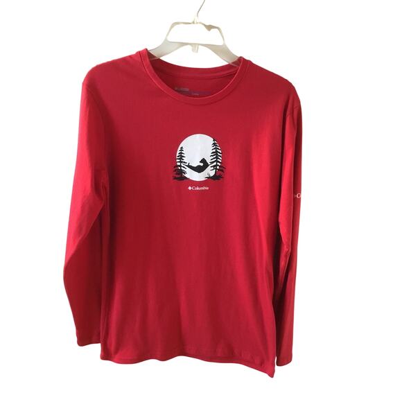 Columbia Men's Pajama Red Sleep Top Shirt Bear in Hammock Size S - Picture 1 of 4